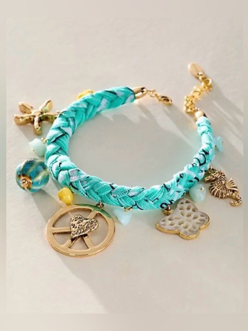 Free People Sky Charm Anklet Bracelet Turquoise Twisted Bandana Peace Adjust NWT